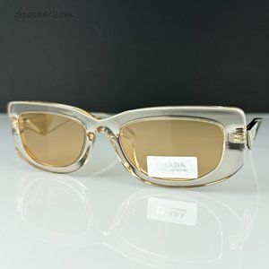 NEW Prada PR14YS 19M4I2 Crystal Beige Light Brown Rectangle Unisex Sunglasses